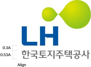 상하조합(LH와 한국토지주택공사가 좌측정렬에 위아래로 나열된 형태로 사이간격 0.3A, 한국토지주택공사 높이 0.53A)