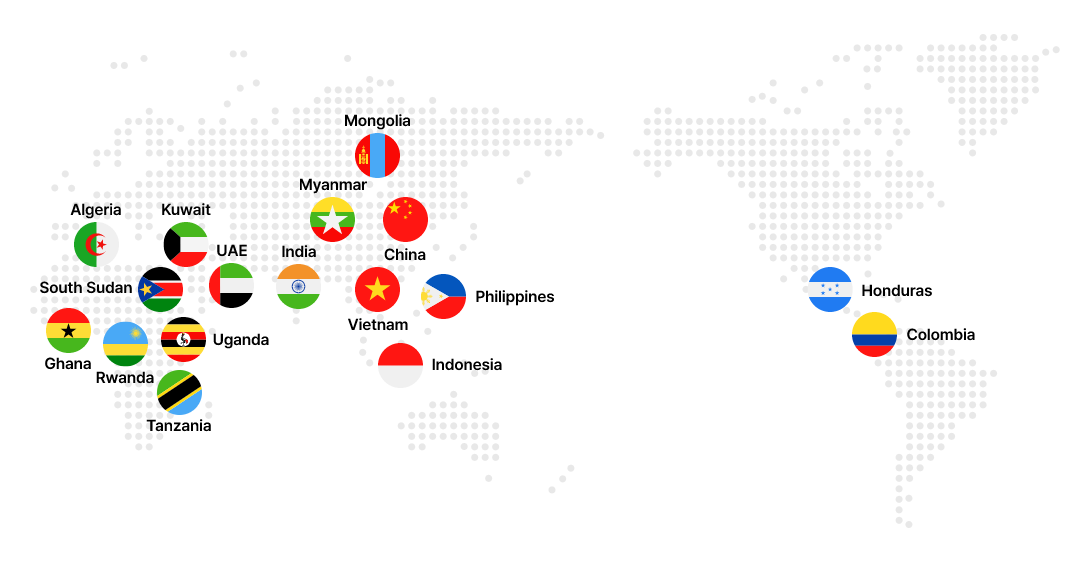 해외산업현황 - 몽골, 미얀마, 중국, 필리핀, 베트남, 인도네시아, 쿠웨이트, 아랍에미리트, 알제리, 남수단, 우간다, 가나, 르완다, 탄자니아, 온두라스, 콜롬비아