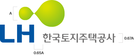 좌우조합(마크 왼쪽 원 : A, LH와 한국토지주택공사 사이 0.65A, 한국토지주택공사 높이 0.67A)